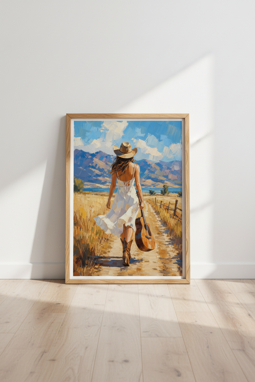 Cowgirl Wall Art Print | Western Country Decor | Impressionist Boho Poster