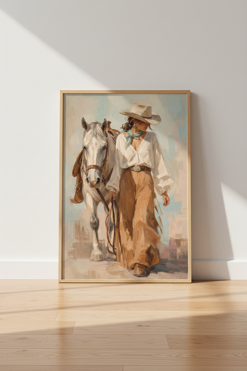 Coastal Cowgirl Wall Art | Western Horse Poster, Rustic Chic Beach House Decor