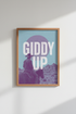 Western Cowboy Wall Art Print | Teal and Purple Giddy Up Poster | Retro Boho Room Decor