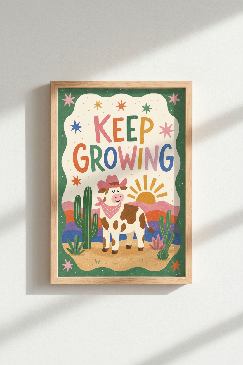 boho cow wall art | Whimsical desert palette, Kids Room Decor