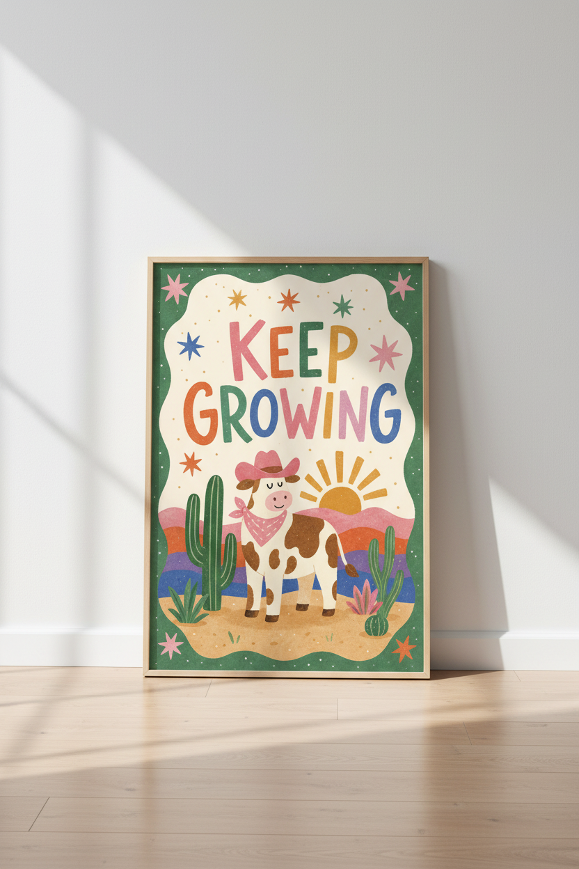 boho cow wall art | Whimsical desert palette, Kids Room Decor