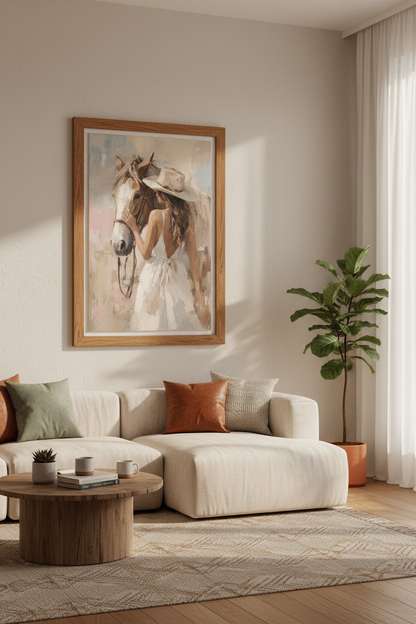 Western Horse Wall Art Print | Rustic Cowgirl Decor | Neutral Farmhouse Poster