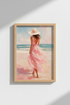 Coastal Beach Wall Art | Pink Summer Dress Painting, Modern Beach House Decor