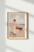 Coastal Beach Woman Art Print | Impressionist Pink Beach Decor | Seaside Poster