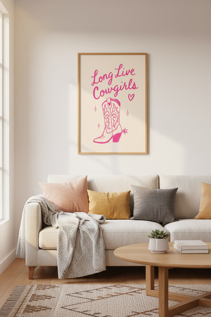 Pink Cowgirl Wall Art Print | Western Boot Poster, Preppy Dorm Decor