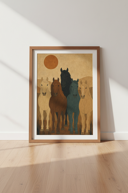 Wild Horse Wall Art Print | Boho Desert Decor | Equestrian Minimalist Poster