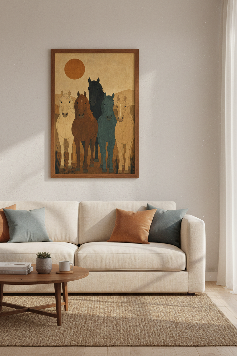 Wild Horse Wall Art Print | Boho Desert Decor | Equestrian Minimalist Poster