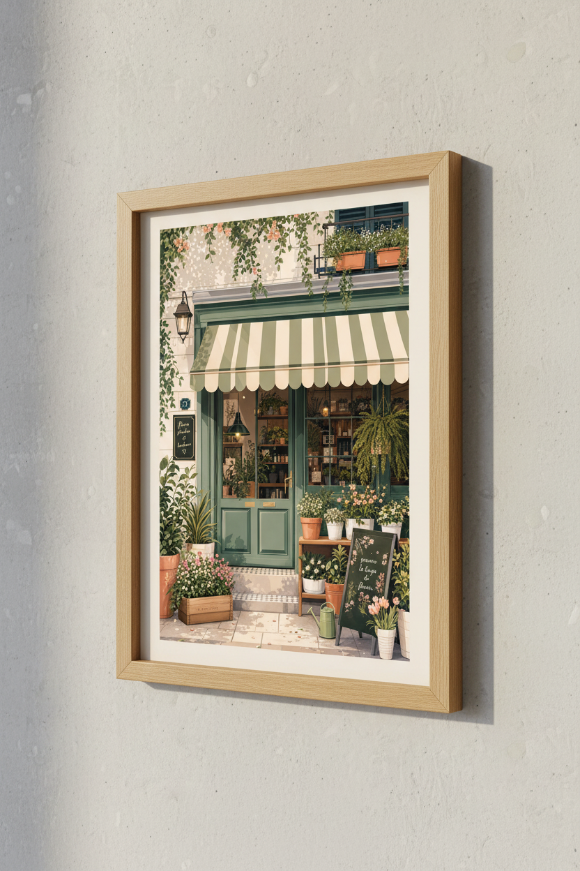 French Flower Shop Wall Art | Sage Green Botanical Print, Parisian Decor