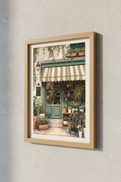 French Flower Shop Wall Art | Sage Green Botanical Print, Parisian Decor