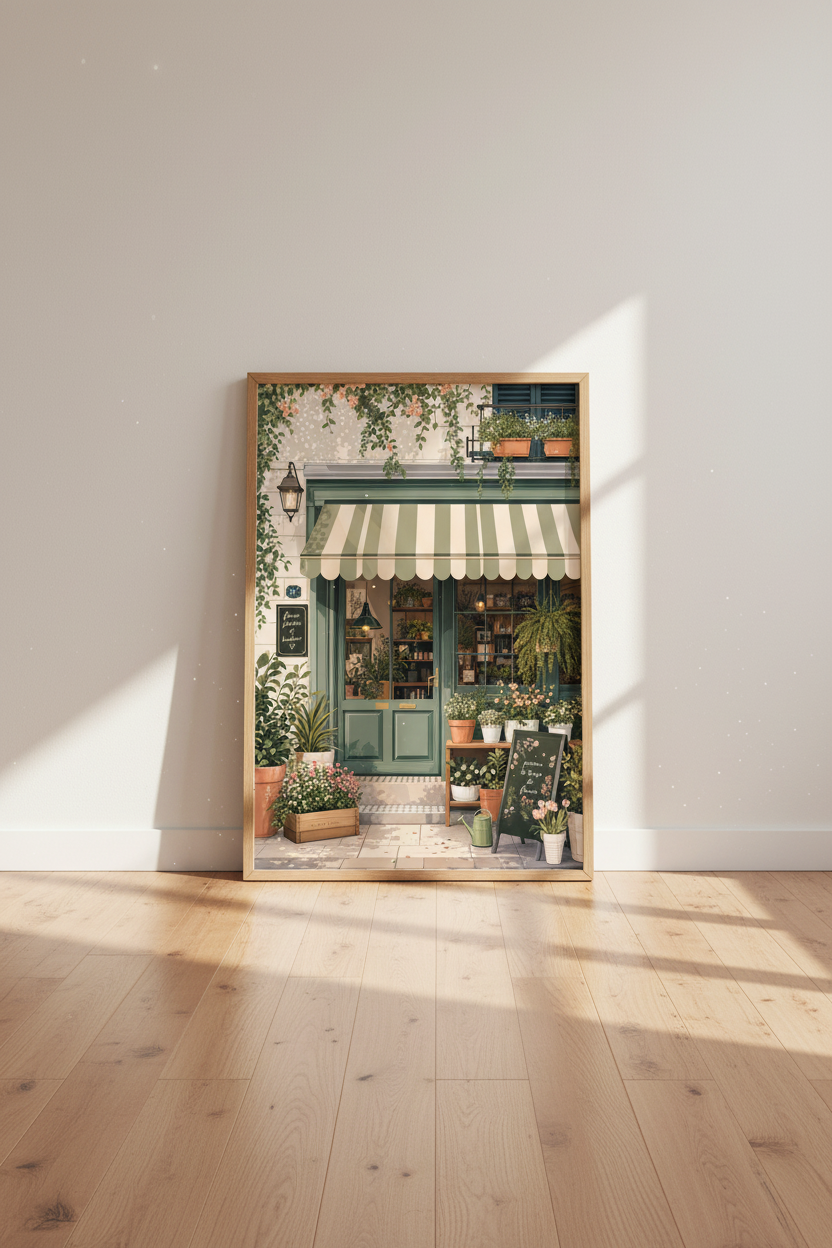 French Flower Shop Wall Art | Sage Green Botanical Print, Parisian Decor