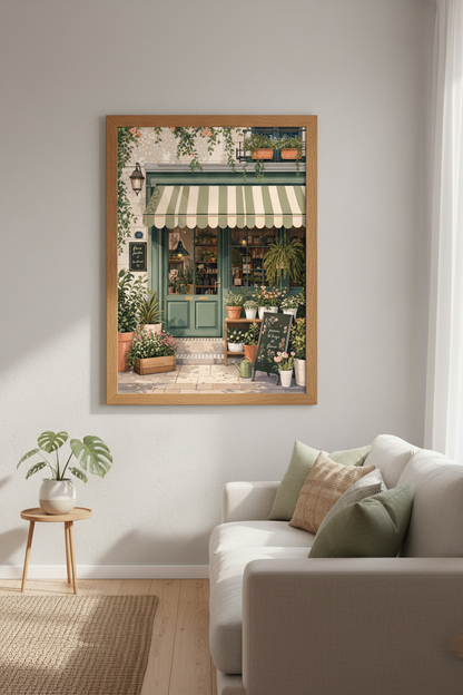 French Flower Shop Wall Art | Sage Green Botanical Print, Parisian Decor