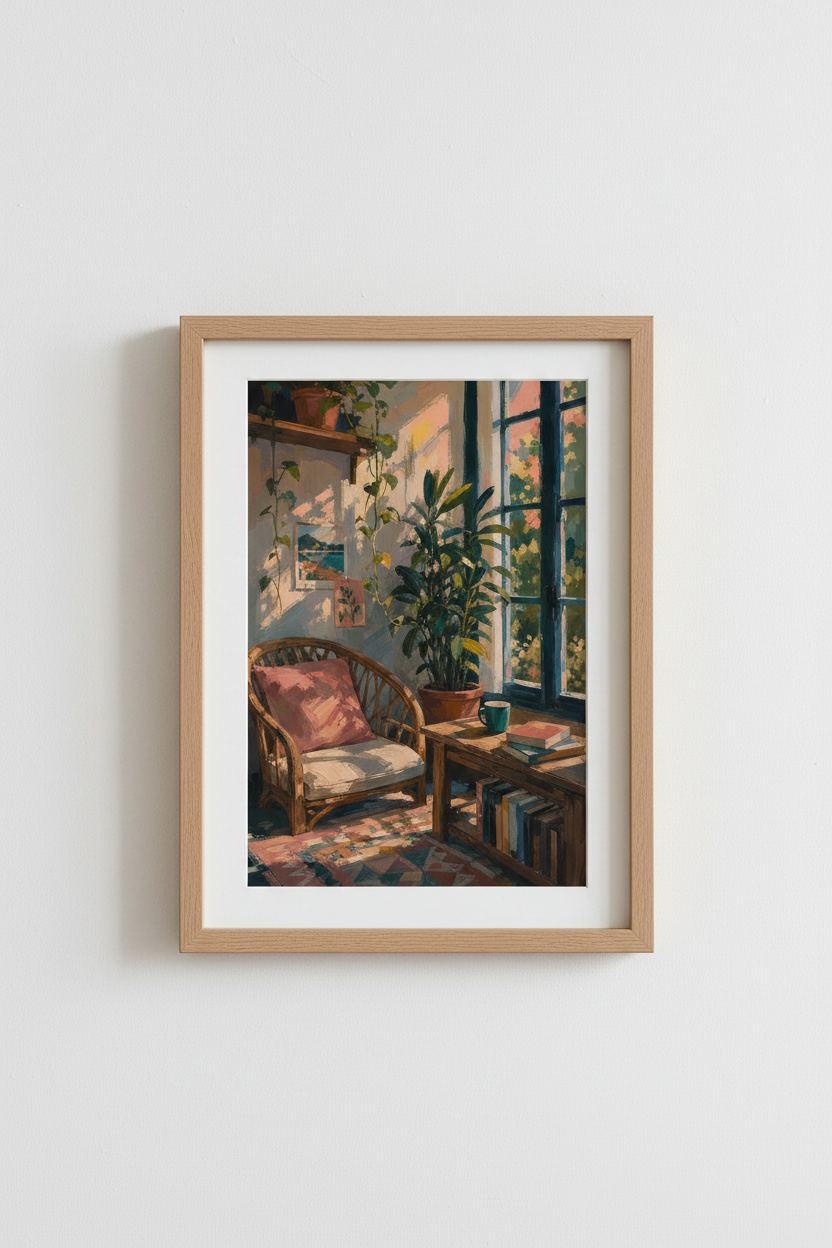Impressionist Room Art Print | Cozy Sunlight Painting, Boho Home Decor