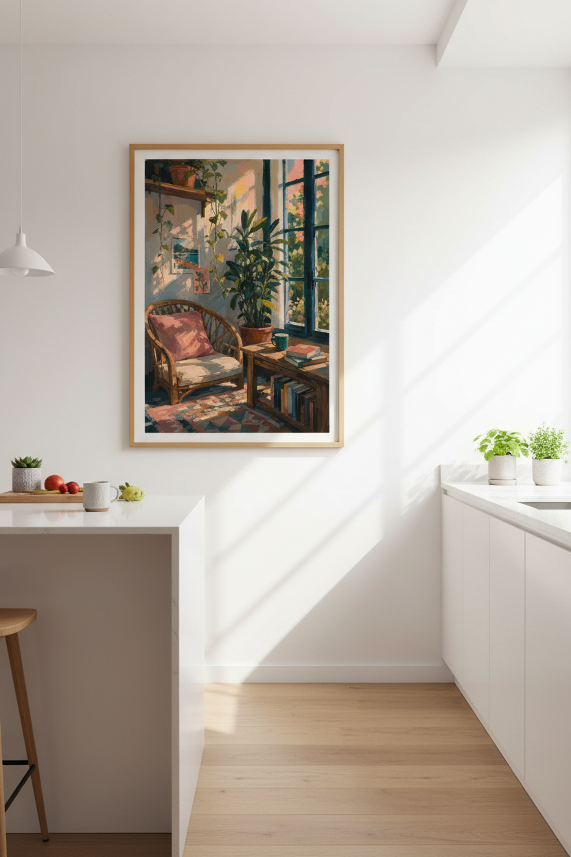 Impressionist Room Art Print | Cozy Sunlight Painting, Boho Home Decor