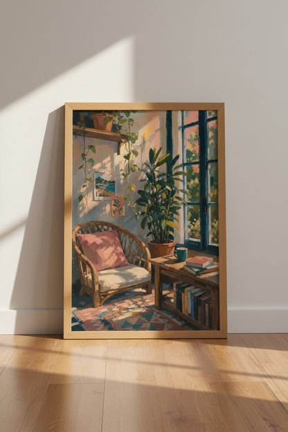 Impressionist Room Art Print | Cozy Sunlight Painting, Boho Home Decor