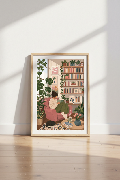 Cozy Reading Nook Wall Art | Botanical Library Poster, Book Lover Decor