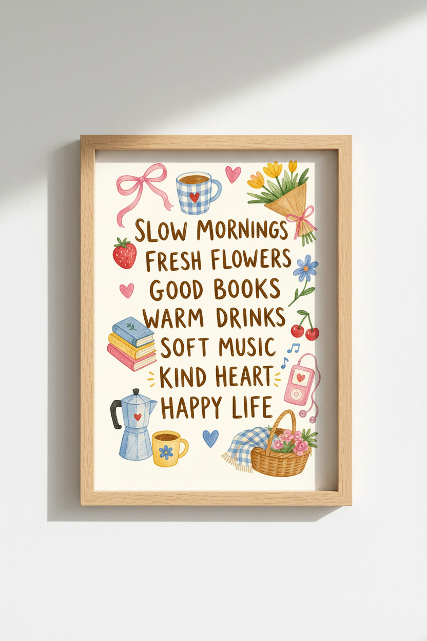 Coquette Aesthetic Wall Art | Cute Pastel Slow Living Poster, Dorm &amp; Bedroom Decor