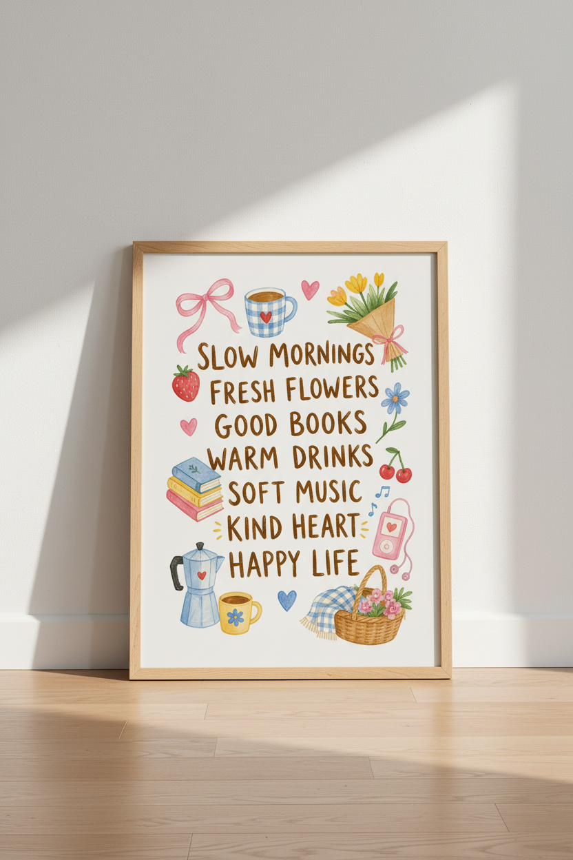 Coquette Aesthetic Wall Art | Cute Pastel Slow Living Poster, Dorm &amp; Bedroom Decor