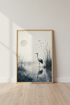 Japanese Crane Art | Zen Minimalist Ink Wash Print, Japandi Living Room Poster