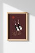 Minimalist Crane Wall Art Print | Living Room Decor | Burgundy Sunset Poster