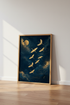 Japanese Gold Cranes Wall Art | Navy Midnight Sky Poster | Japandi Home Decor