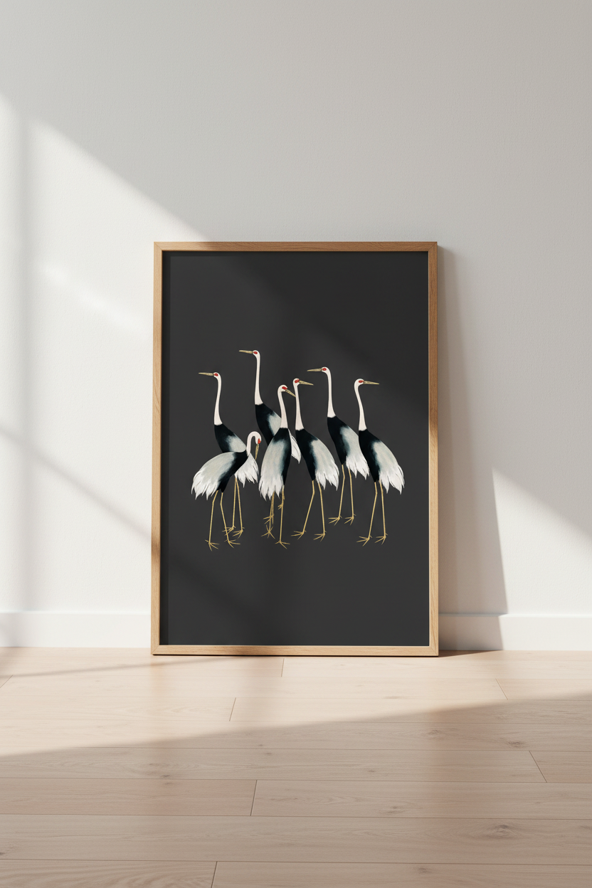 Crane Poster | Modern Neutral Tones, Living Room Decor
