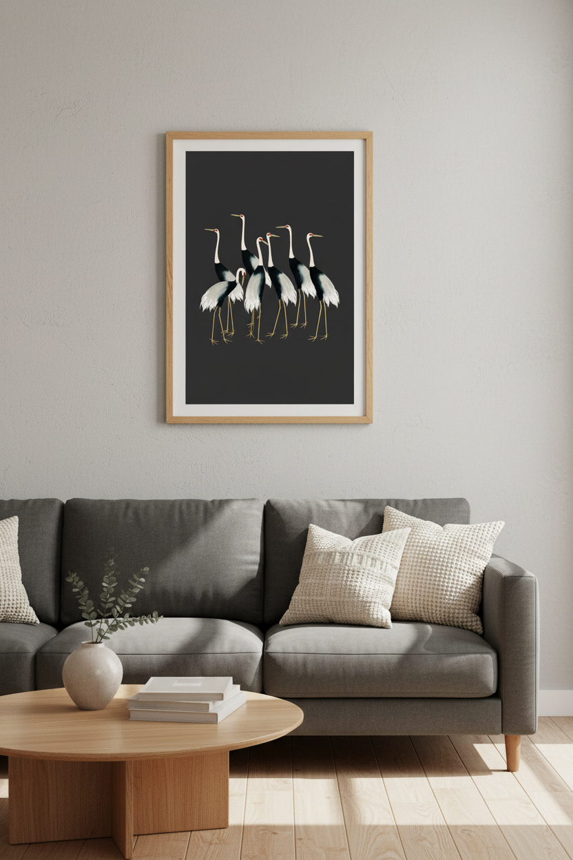 Crane Poster | Modern Neutral Tones, Living Room Decor