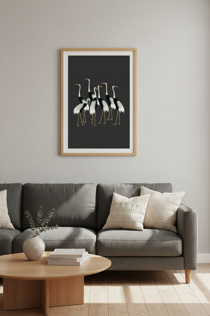 Crane Poster | Modern Neutral Tones, Living Room Decor