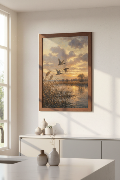 Bird Wall Art Print | Sunset Hues, Rustic Touch | Living Room Decor