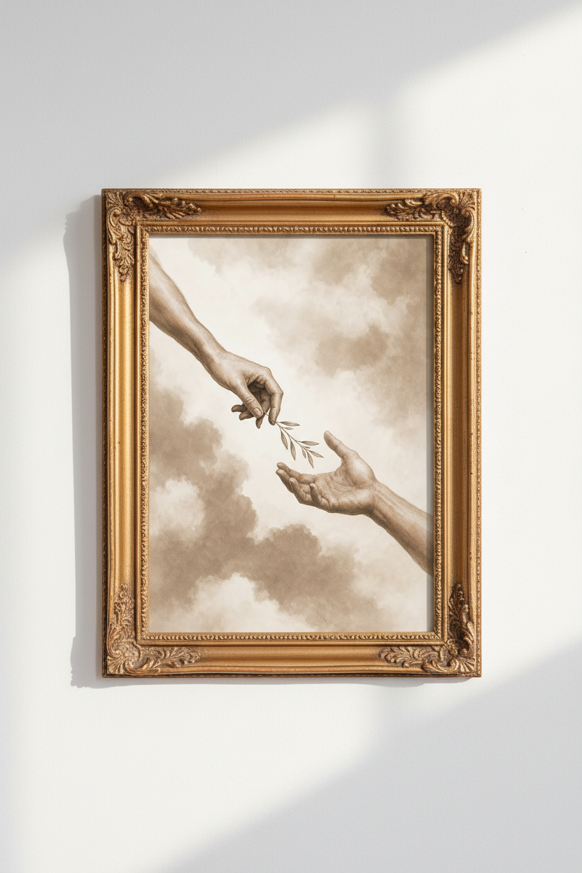 Olive Branch Print | Vintage Sepia, Peaceful Living Room Decor