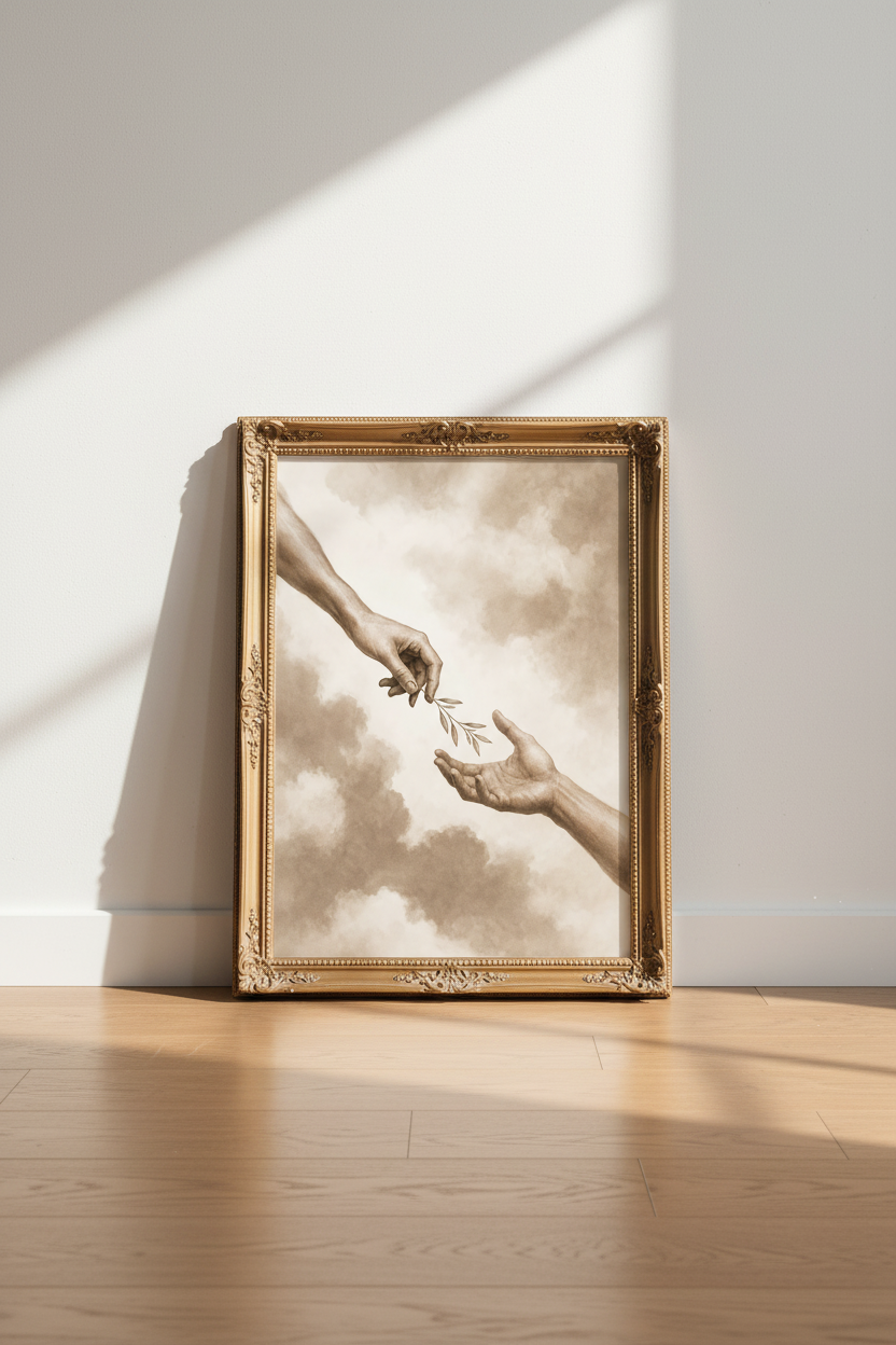 Olive Branch Print | Vintage Sepia, Peaceful Living Room Decor
