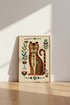 Folk Art Tiger Wall Art | Boho Celestial Animal Decor, Mid Century Poster
