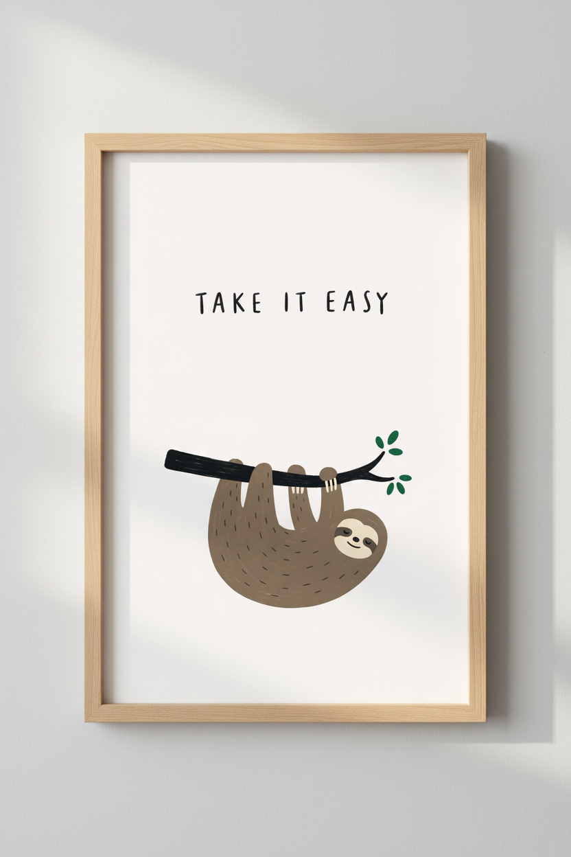 Cute Sloth Take It Easy Wall Art | Nursery Decor | Boho Animal Poster
