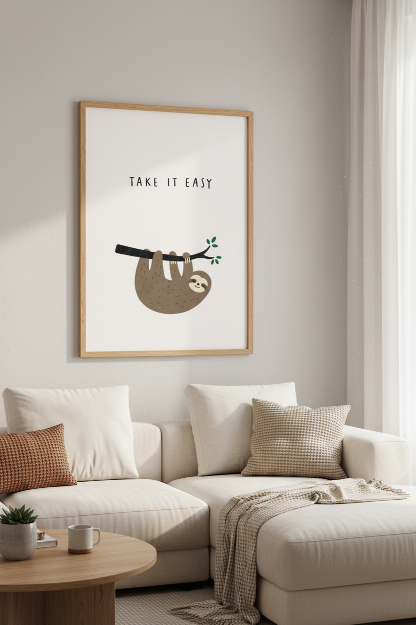 Cute Sloth Take It Easy Wall Art | Nursery Decor | Boho Animal Poster