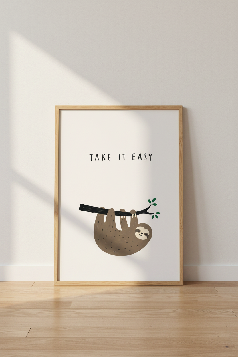 Cute Sloth Take It Easy Wall Art | Nursery Decor | Boho Animal Poster