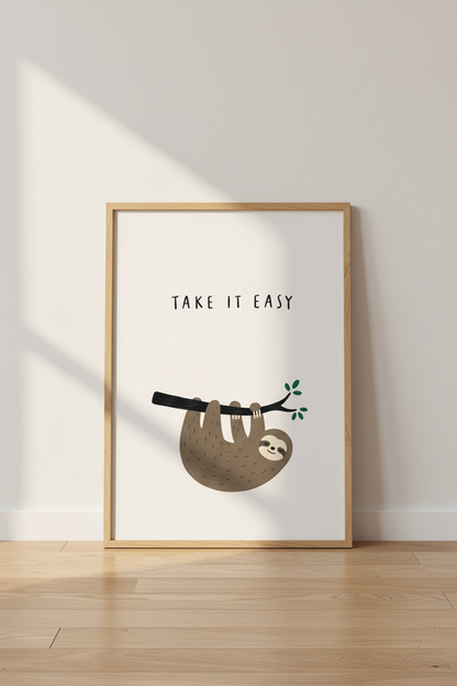 Cute Sloth Take It Easy Wall Art | Nursery Decor | Boho Animal Poster