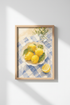 Lemon Kitchen Wall Art | Watercolor Citrus Still Life, Blue Gingham Decor