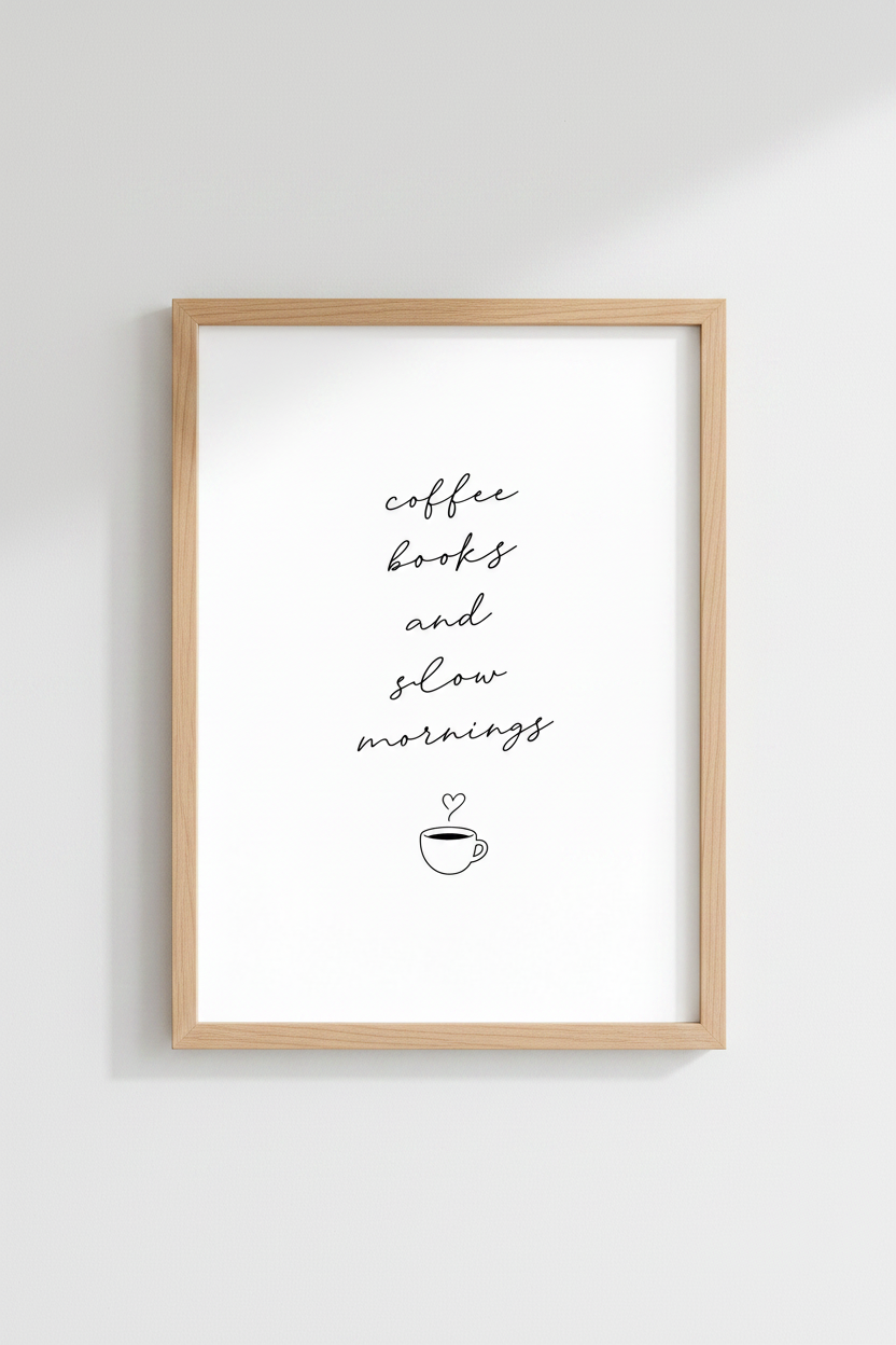 Coffee Books Slow Mornings Wall Art | Kitchen Cafe Decor | Minimalist Quote Poster
