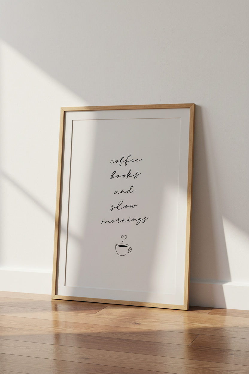 Coffee Books Slow Mornings Wall Art | Kitchen Cafe Decor | Minimalist Quote Poster