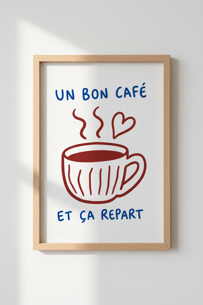 French Coffee Wall Art | Un Bon Cafe Poster, Kitchen Decor | Minimalist Print