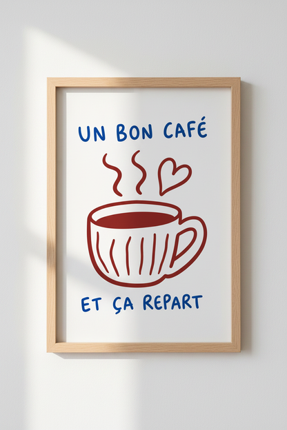 French Coffee Wall Art | Un Bon Cafe Poster, Kitchen Decor | Minimalist Print