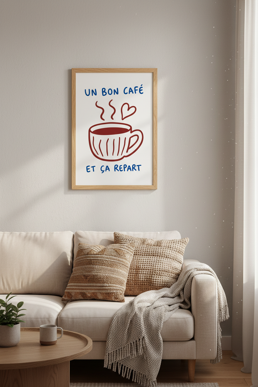 French Coffee Wall Art | Un Bon Cafe Poster, Kitchen Decor | Minimalist Print