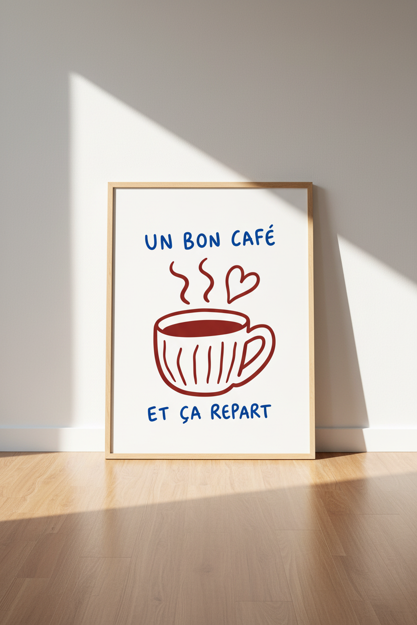French Coffee Wall Art | Un Bon Cafe Poster, Kitchen Decor | Minimalist Print