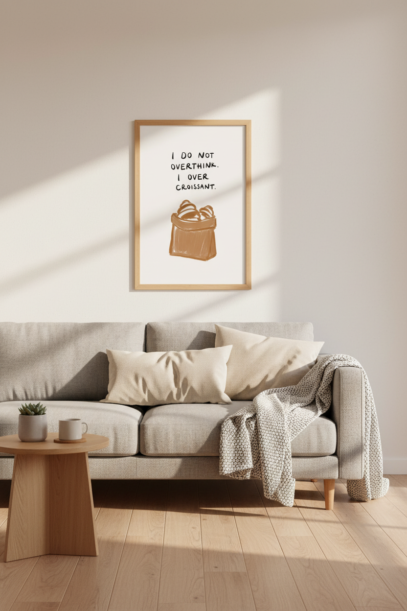 Funny Croissant Quote Wall Art | Kitchen Decor | Minimalist Foodie Poster Print