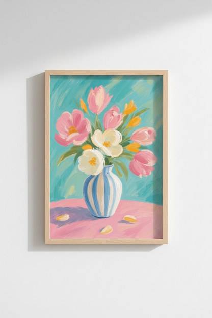 Abstract floral wall art Print | Living Room Decor | Bright Pastel Poster