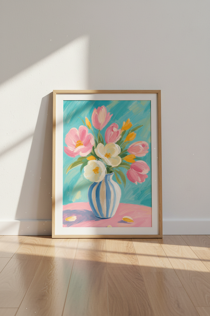 Abstract floral wall art Print | Living Room Decor | Bright Pastel Poster