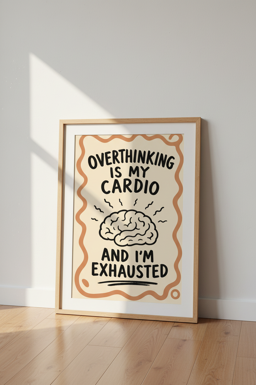 Overthinking Is My Cardio Wall Art | Office Decor | Funny Relatable Quote Print