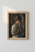 Moody Woman with Flowers Wall Art | Dark Impressionist Portrait, Bedroom Decor Paint