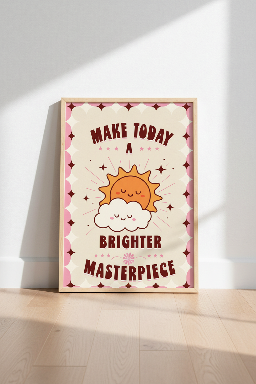 Retro Sun Positive Quote Wall Art | Pink Nursery Decor | Dopamine Poster