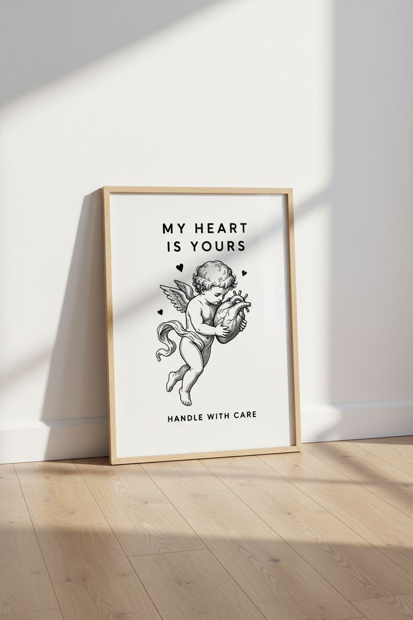 Cupid Cherub Wall Art Print | My Heart Is Yours | Romantic Gothic Poster