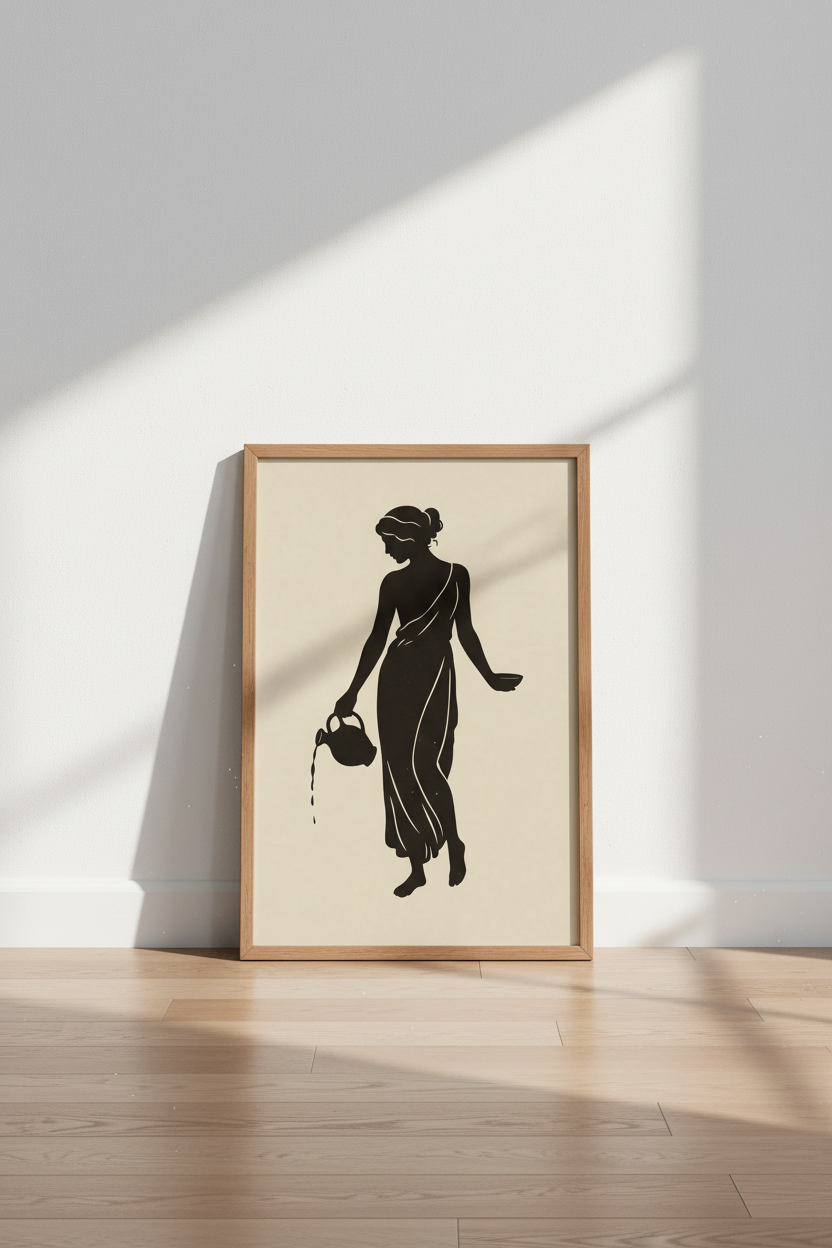 Greek Goddess Silhouette Wall Art | Minimalist Black &amp; Beige Poster | Ancient Greek Decor